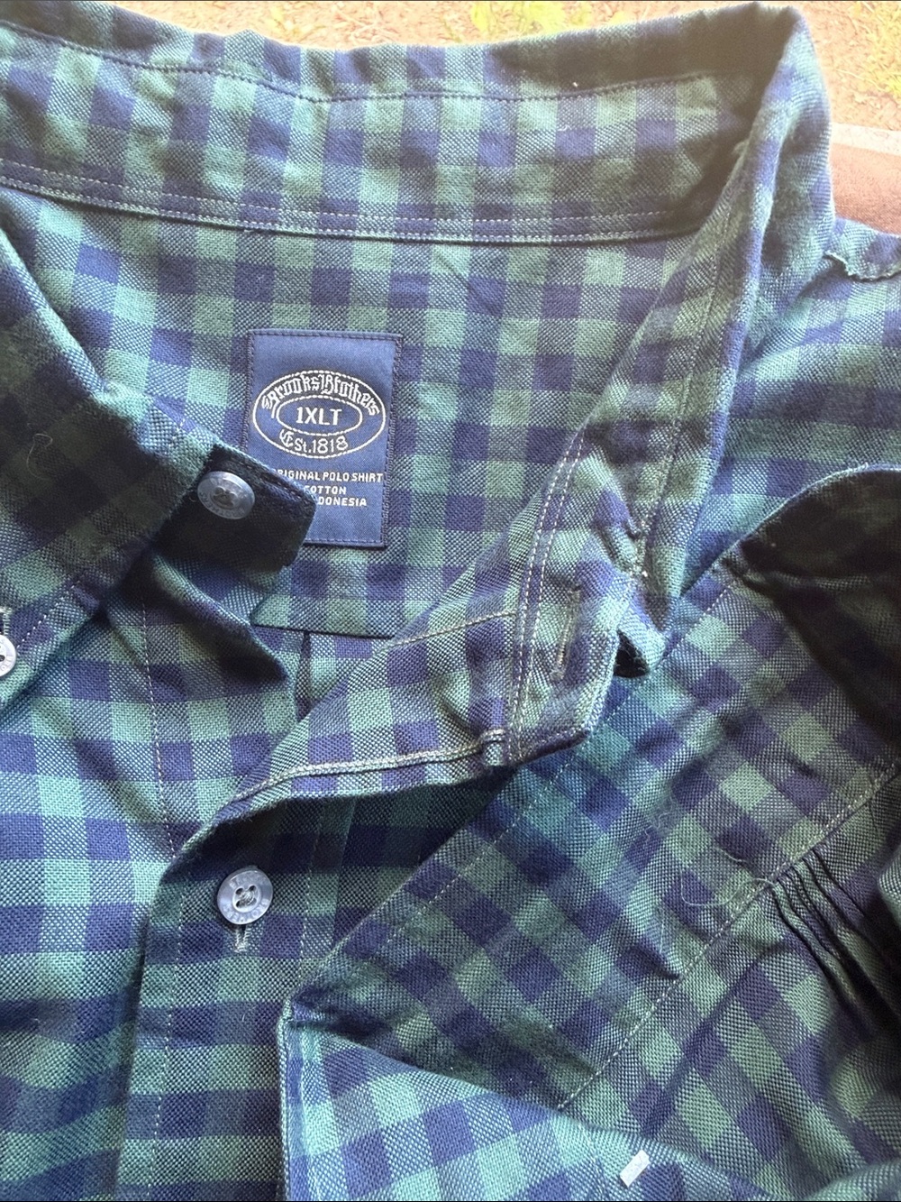 Brooks Brothers Green and Navy Gingham Button-Down Shirt - Picture 5 of 10
